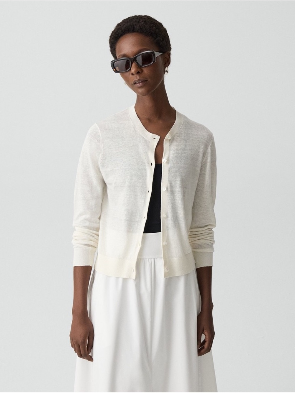Theory Cream Women's Crewneck Button Cardigan